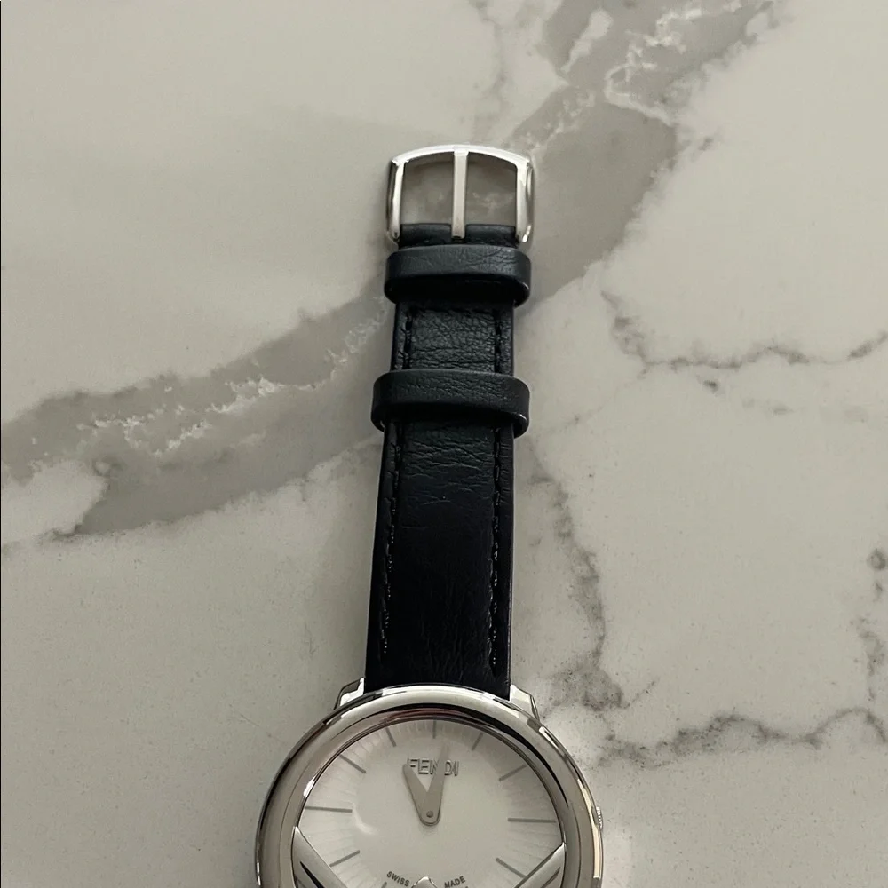 Fendi Monochrome Watch with Logo Detail and Black Leather Strap (36mm) - Picture 11 of 12